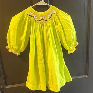Bright green Kids Dress with Embroidered Detail
